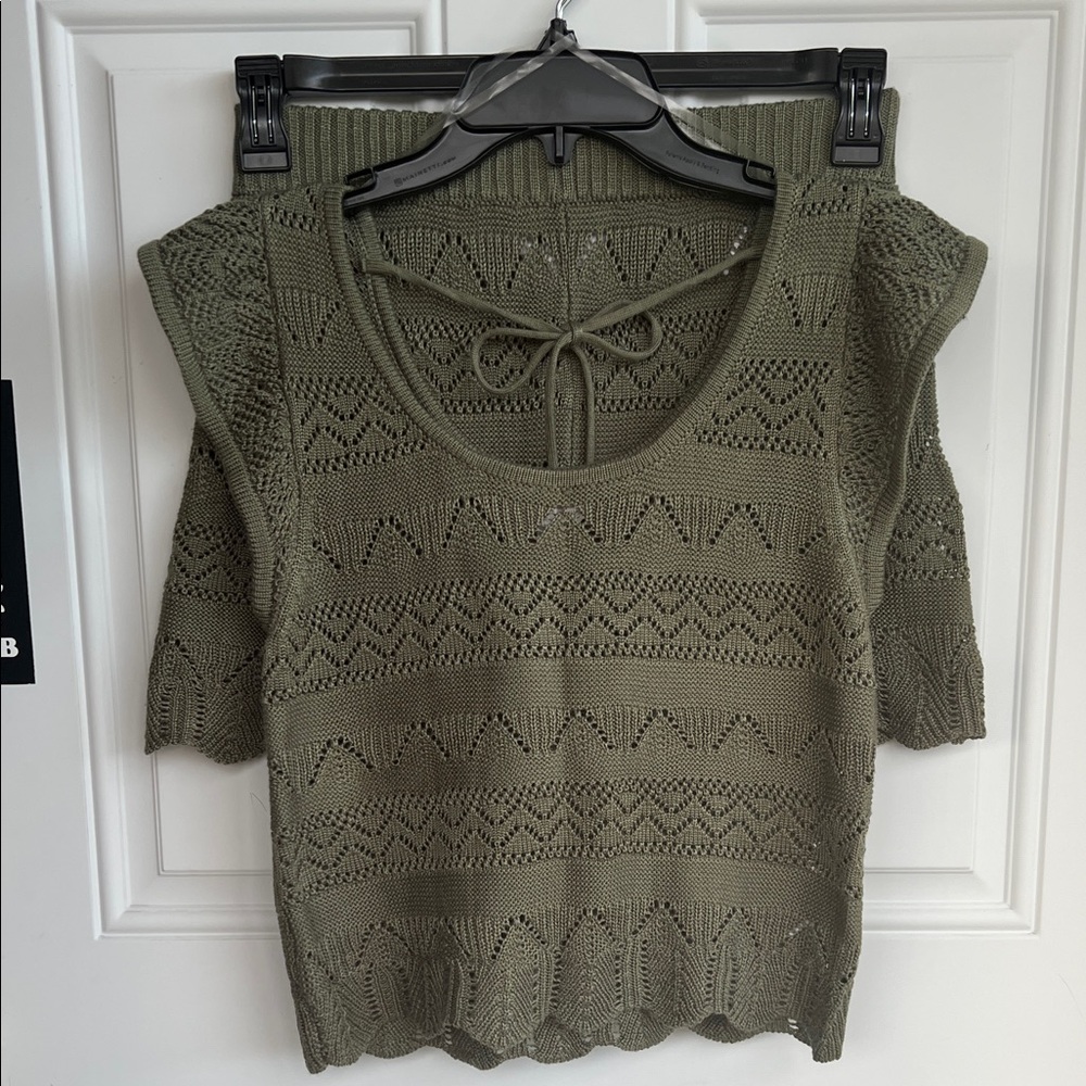 No Boundaries Olive Green Knit Top & Matching Shorts Outfit